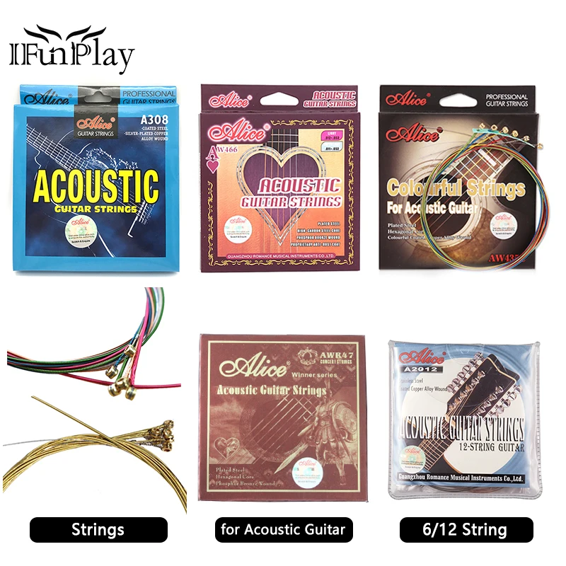 

Alice Acoustic Guitar Strings Silver-plated Copper Guitar String 6/12 Strings for Folk Guitar High Quality Guitar Accessories