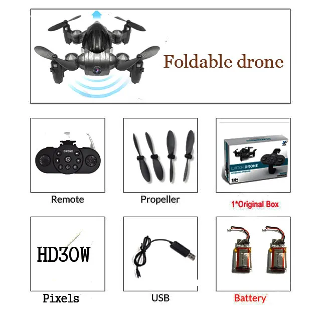 XY6100 мини-Дрон с/без HD камерой RTF WiFi FPV складной Радиоуправляемый Дрон с высоким режимом удержания Радиоуправляемый квадрокоптер Безголовый режим с часами - Цвет: O 30 Pixels 2