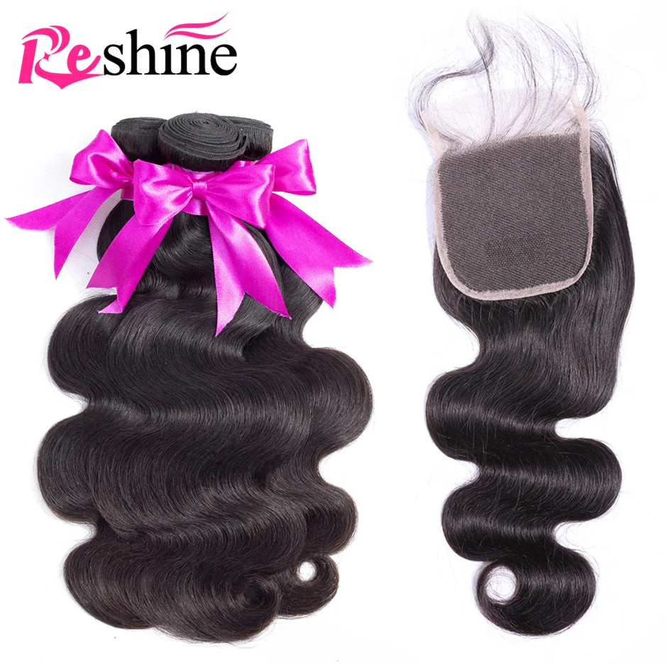 

Reshine Brazilian Body Wave Hair Bundles With Closure 100% Human Hair Weave 3 Bundles With Closure Remy Hair With Closure