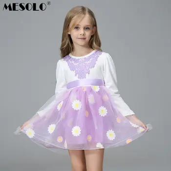 

MESOLO wear the spring and autumn period and the new long sleeve lace crochet net yarn chrysanthemum cotton princess dress