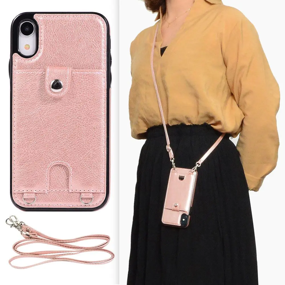 

KISSCASE With rope leather phone Case For iphone 6 6s X 7 8 Card pocket strap Case for iPhone X XS XR XSMAX 7 8Plus Cover Fundas