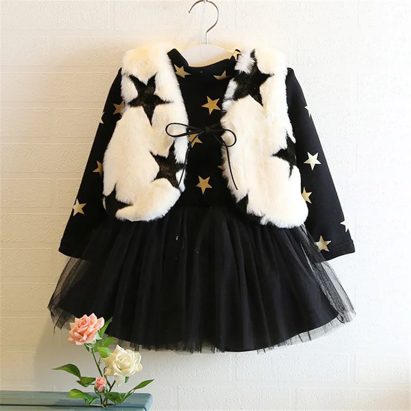 

Baby Girl Dress 2017 Autumn Kids Thick Winter Dress Long Sleeve Print Star Christmas Princess Dresses Infantil Girl Clothes