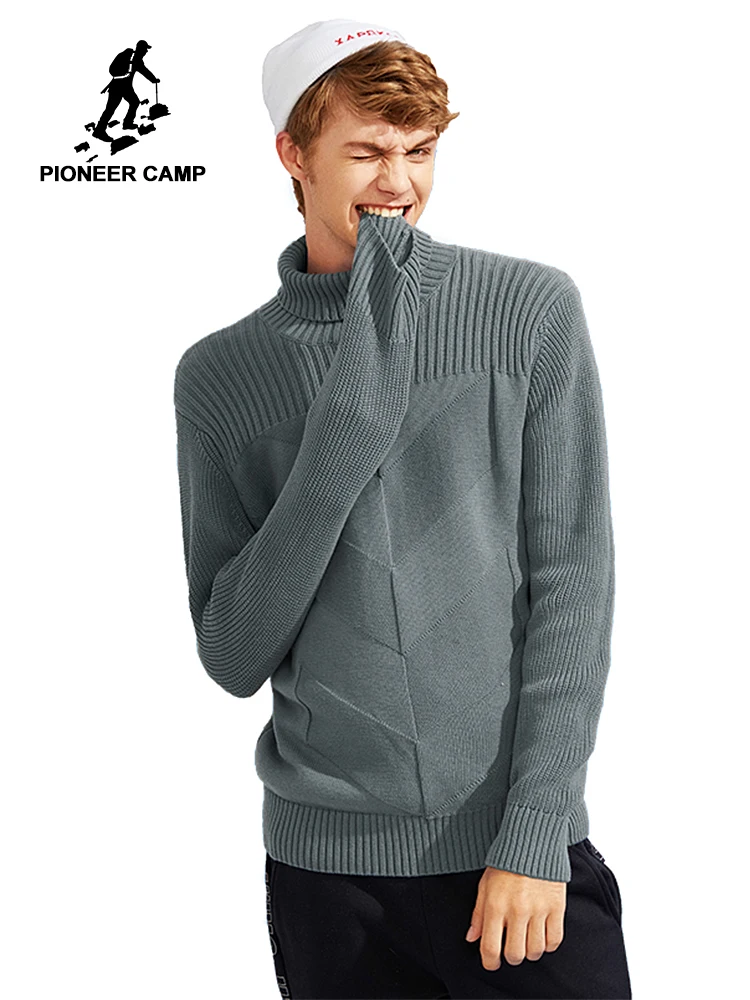 

Pioneer Camp autumn winter Turtleneck sweater men brand clothing fashion pullover Knitwear black army green khaki AMS701376
