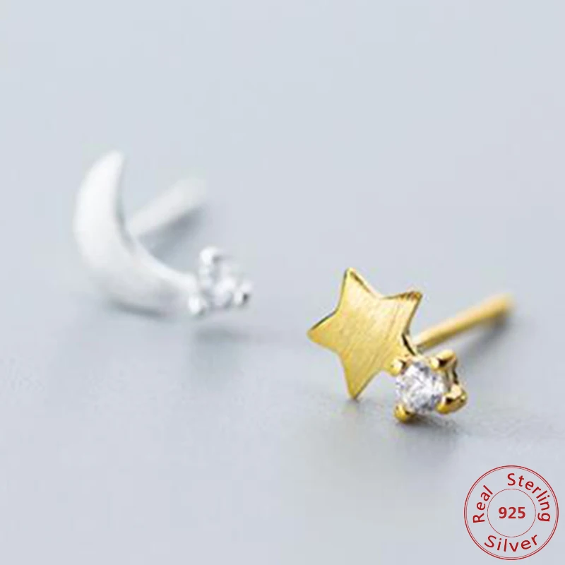 

Real 925 Sterling Silver Stars Moon Exquisite Fashion Simple Cubic Zirconia Stud Earrings For Women Triangle Jewelry Brincos