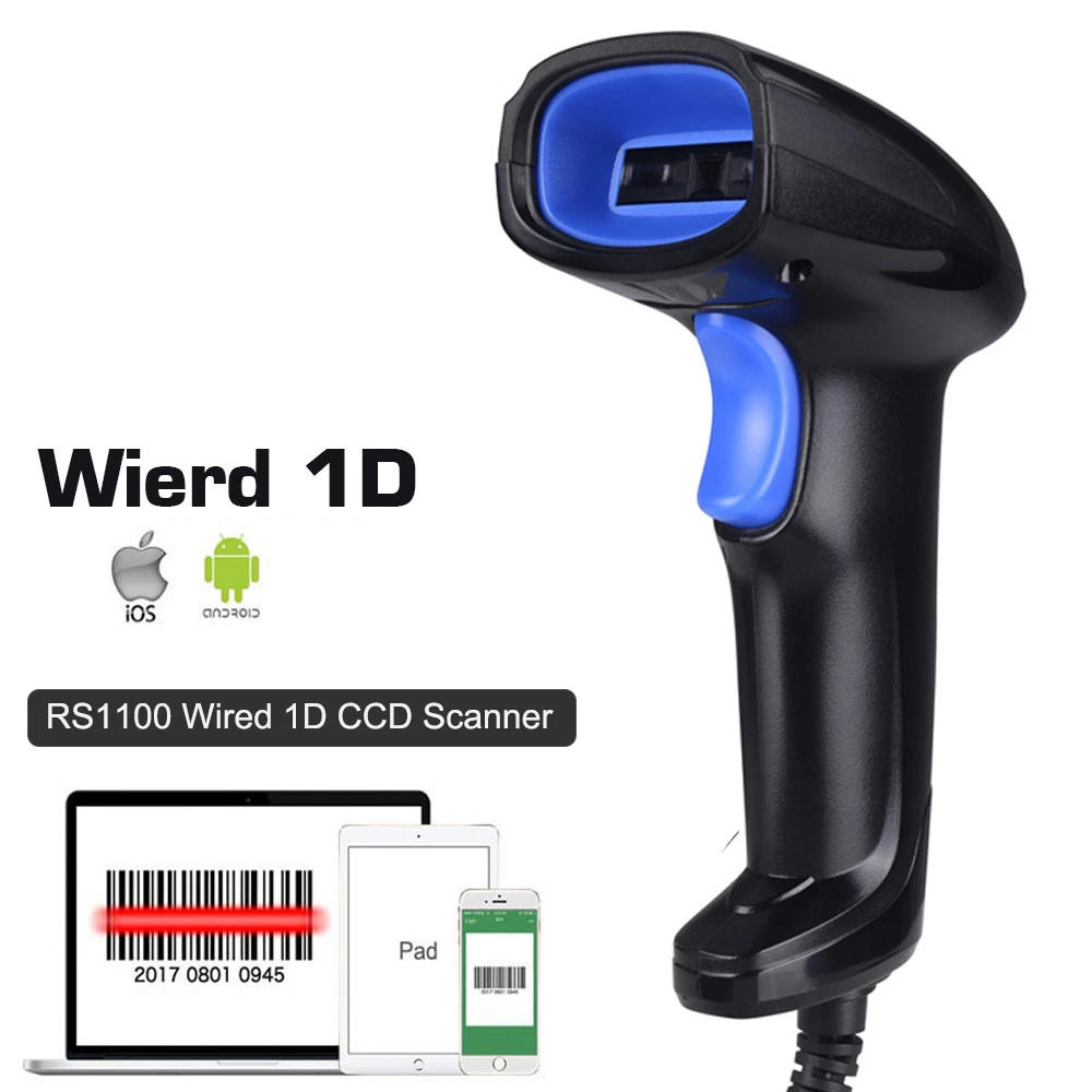 Handheld USB wired Bar Code Reader Plug and Play 1D CCD Barcode Scanner with screen scan for supermarket Restaurant Express paper scanner