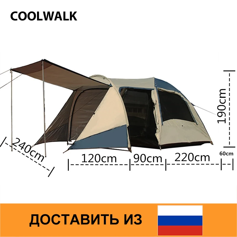 

Ship From RU 3-4 Person Camping Tent Double Layer Beach Tent Waterproof Anti-Mosquito Spacious Family Tents Outdoor Travel Tent