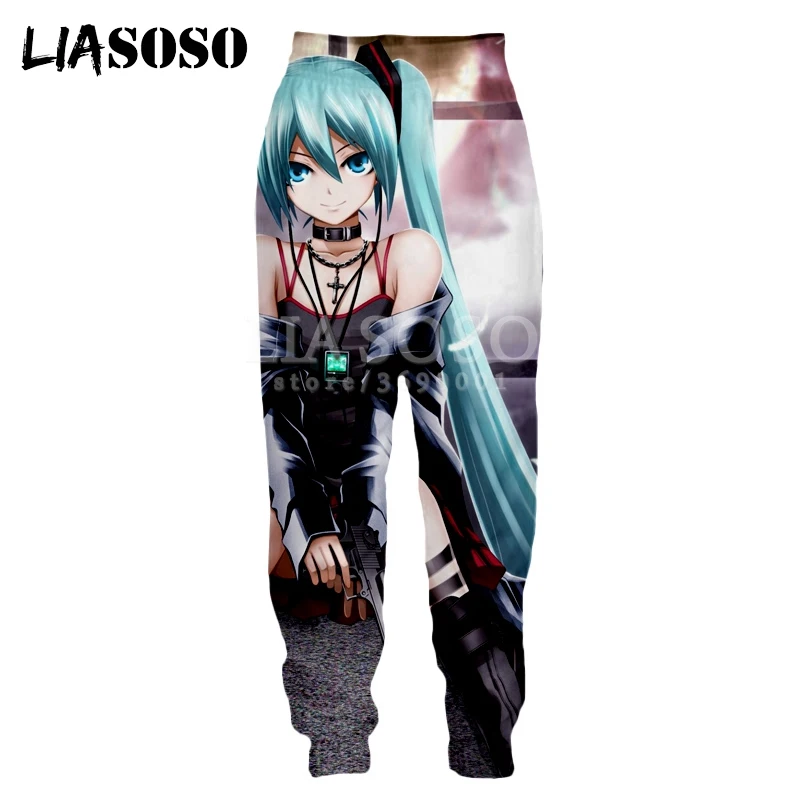 LIASOSO, новинка, 3D принт, для мужчин и женщин, спортивные штаны, аниме, Vocaloid, Hatsune Miku, милые, сексуальные, для девочек, повседневные тренировочные штаны, штаны для бега, X1081 - Цвет: 1