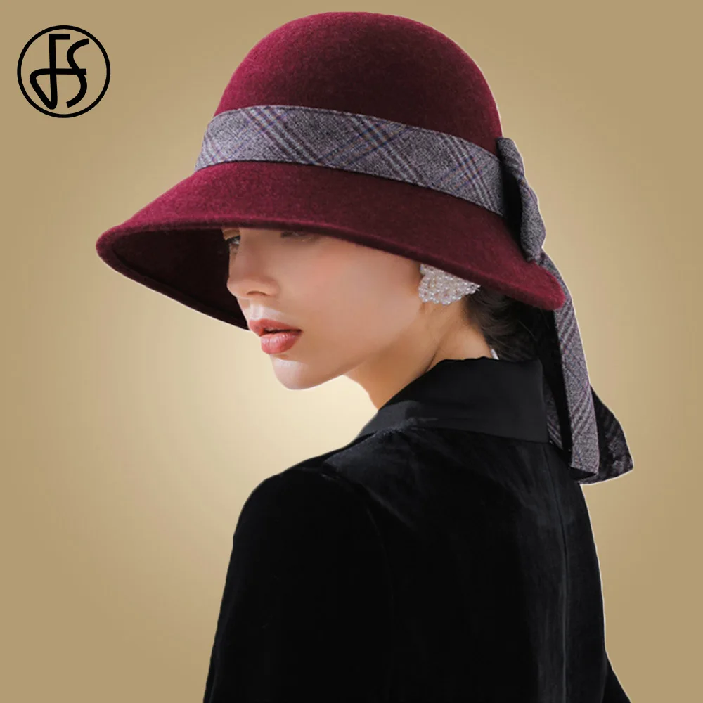 FS серый цвет красного вина коричневый шерсть зимние шапки для женщин 2018 мягкая фетровая шляпа с широкими полями шляпа осень женский лук