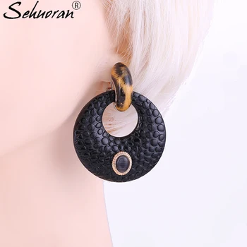 

Sehuoran New Arrived Big Earrings For Woman Longe Resin Round Pendants Tiger Trendy Fashion Jewelry Gifts Earrings