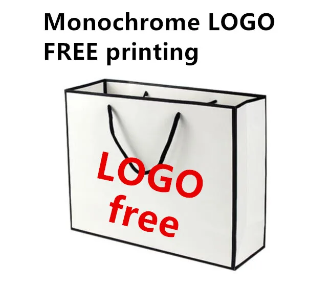 100PCSLOT Free Printing LOGO Design White Paper Bag Gift Bag With Black Side Thickening Shopping Bag Carrier Bag