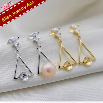 

S925 Sterling Silver Triangle Design Earrings Jewelry Findings&Components Women DIY Pearl Earrings Holder Silver&Gold 3Pairs