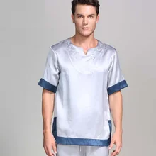 Мужской пижамный комплект, шелк размера плюс, лето, мужской топ с коротким рукавом и штаны, два предмета, комплекты одежды для сна, домашняя одежда, 2XL