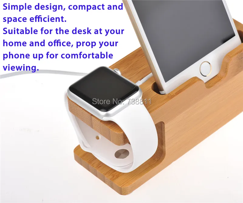 Bamboo Wood Charging Dock Station Charger Stand Holder For Apple iWatch  iPhone 6 