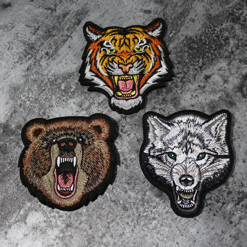 

Tiger Bear Wolf Embroidery Patches Military Badge Emblem 8 cm DIY Accessory Hoop and Loop