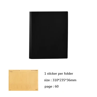 Muji стиль A4 простой файл мешок 100 страниц данных книга большой емкости папки файла канцелярские принадлежности - Цвет: black 60 pages