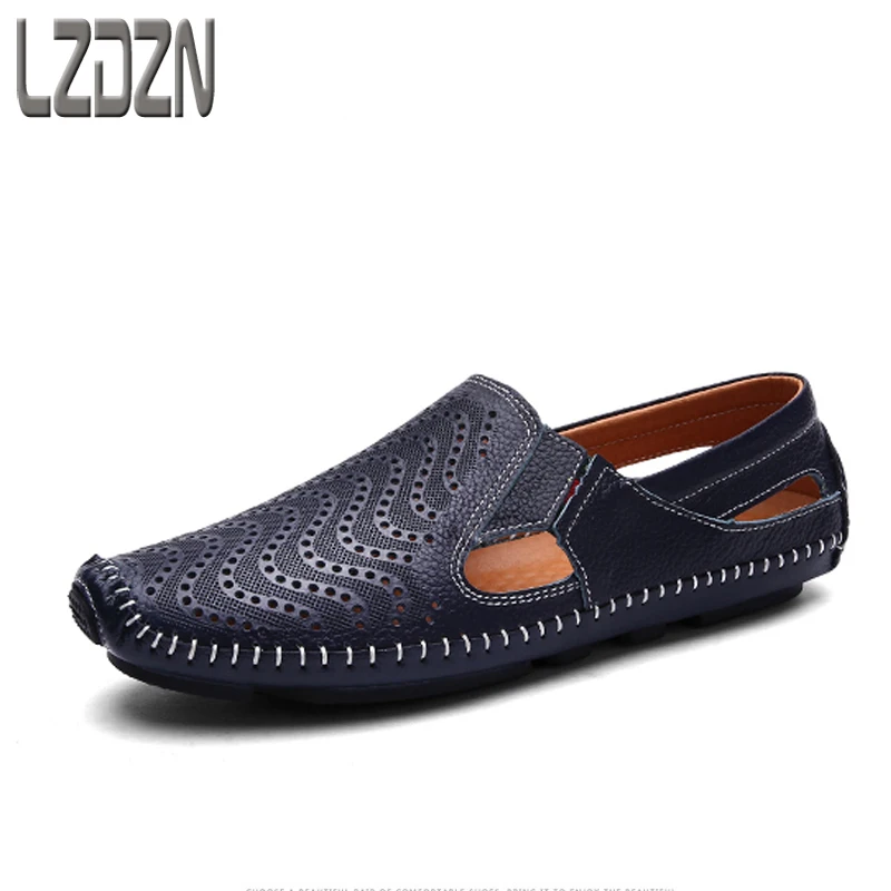 

Leather sandals summer sandals mens shoes slippers summer men drag Baotou semi hollow hole pitot without laces