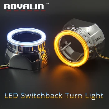 

ROYALIN DRL LED COB AE Shrouds Angel Eyes 80MM White Switchback Turn Signal Light For 2.5'' Mini Projector Lens H1 Car Styling
