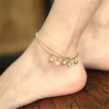 Popilarity Handmade Ankle Bracelet Crystal Bell Pendant Chain Anklet Beach Anklets Foot Jewelry for Women Girl CC2552