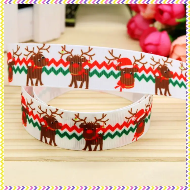 

7/8'' Free shipping christmas deer printed grosgrain ribbon hair bow headwear party decoration wholesale OEM 22mm H4345