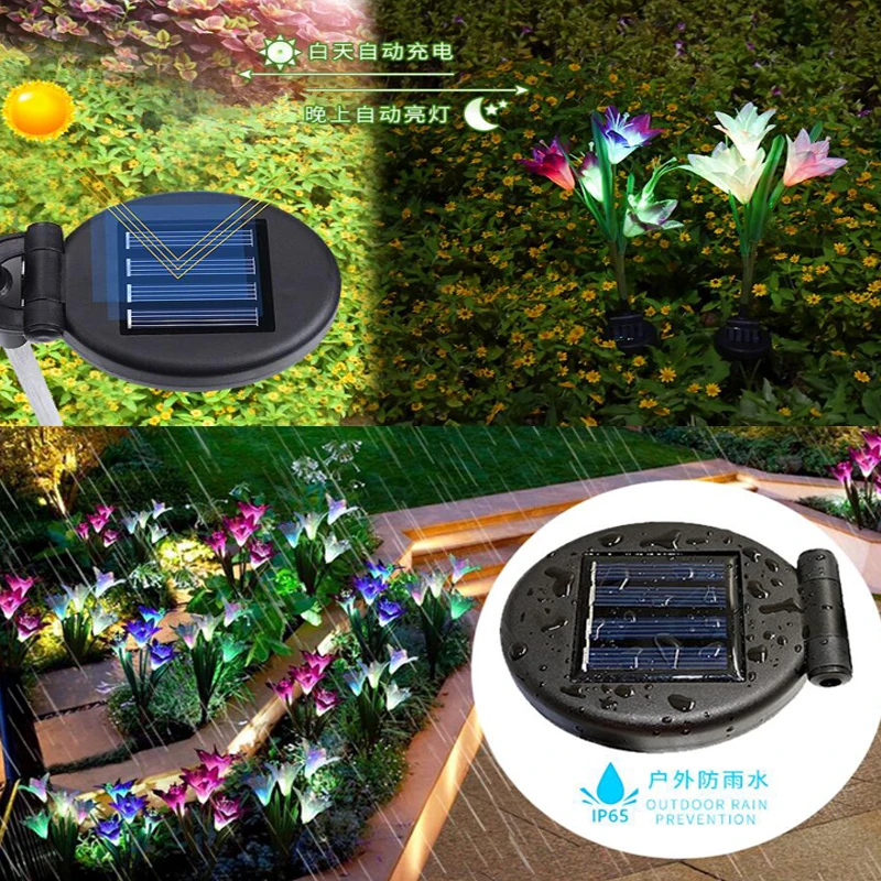 Solares para Decoração do Jardim Natal ao ar Iluminação à Prova Luzes Solar Lâmpada Colorida 16 Pçs Flores Lírio Livre Dwaterproof Água Luz Led 6 Cheap Lâmpadas solares