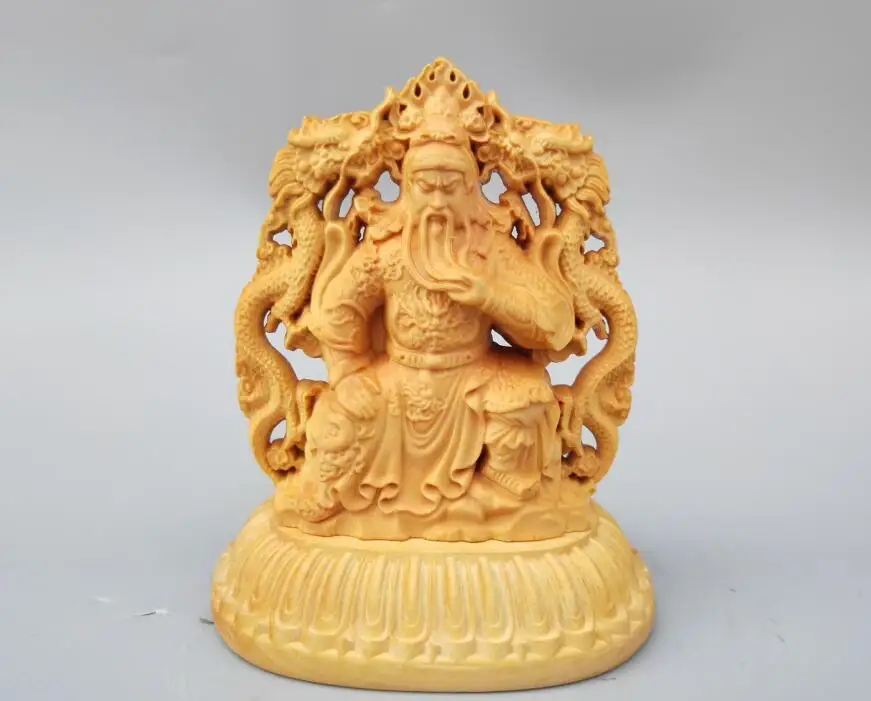 Китайская резьба по дереву двухсторонняя статуя guan gong dragon | Дом и сад