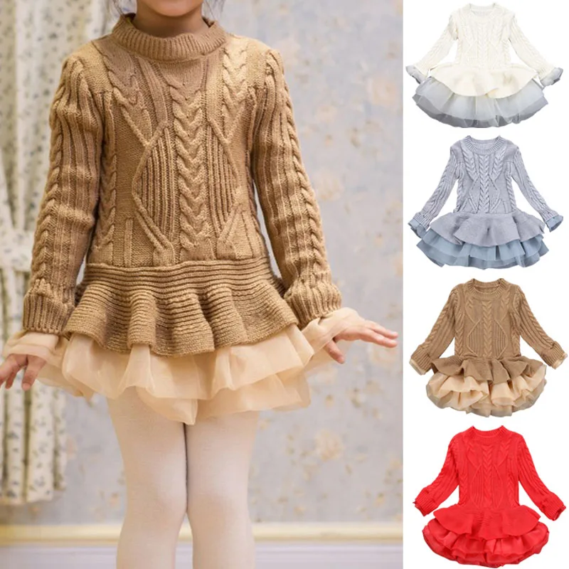 

Kids Girls Knitted Sweater Pullovers Crochet Tutu Dress Winter Warm Clothes @ S7JN