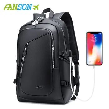 

FANSON USB Charging Anti theft Leather School Backpack Bag For teenager fashion male Waterproof travel laptop backpack Men