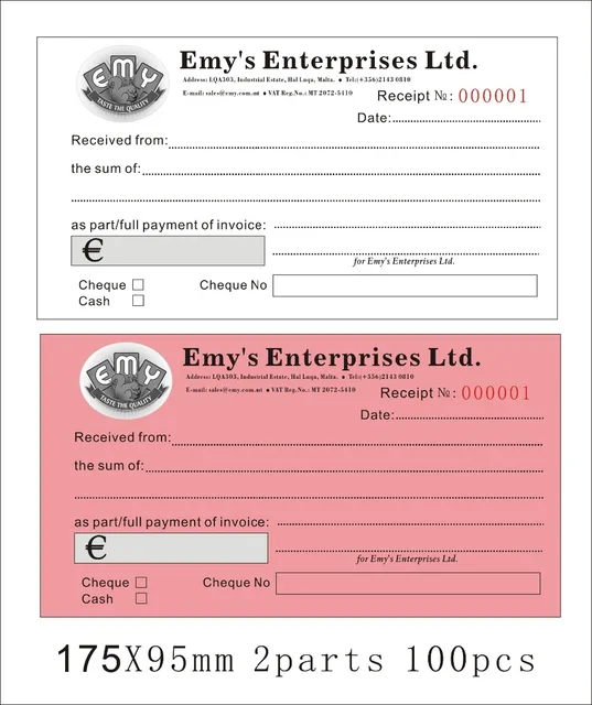 custom print size17 5x9 5cm delivery invoice payment receipt receipt of invoice