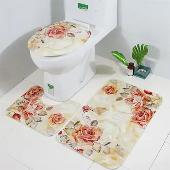 

Three Pieces Toilet Rug Bathroom Pedestal Mat Set Comfortable Skidproof Water-absorbing Bath Mat Toilet Lid Cover Contour Rug