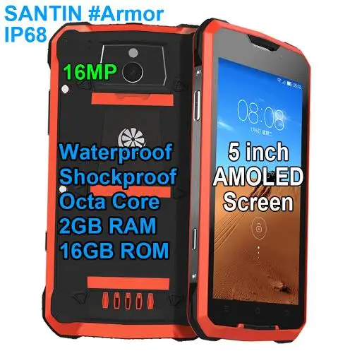 SANTIN# Armor Plus " AMOLED экран IP68 Водонепроницаемый телефон 16 МП Восьмиядерный телефон противоударный 16 Гб прочный телефон Android смартфон