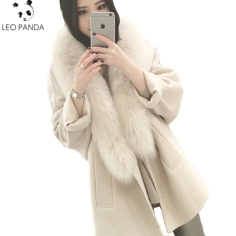 

Natural Fur Parkas Winter Women Woolen Jacket 2018 New Thick Warm Female Outerwear Real Fox Fur Collars Jacket Long Woolen Coat