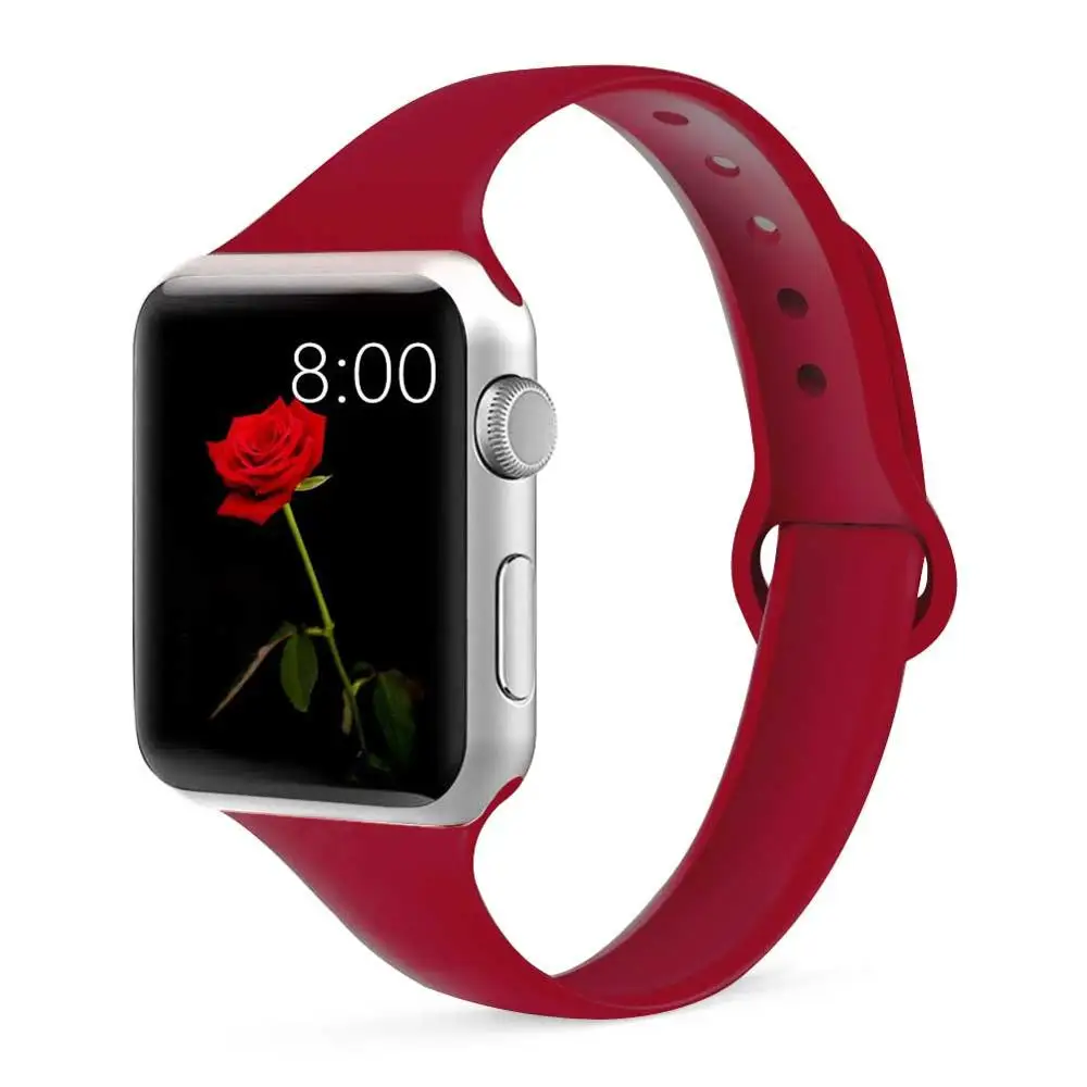 Slim Strap for Apple watch band apple watch 5 4 44mm 40mm iwatch 4 3 2 1 42mm 38mm slim silicone correa bracelet Accessories - Цвет ремешка: china red 25