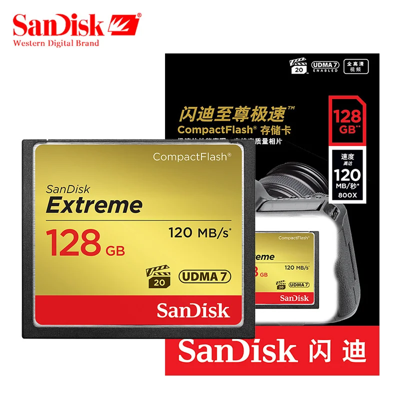 Дешевый Sandisk Extreme CF карта 32 Гб 64 Гб 128 Гб CompactFlash карта памяти 32 Гб 64 ГБ 120 МБ с. с. 800X поддержка 1080 P Full HD видео для DSLR DV