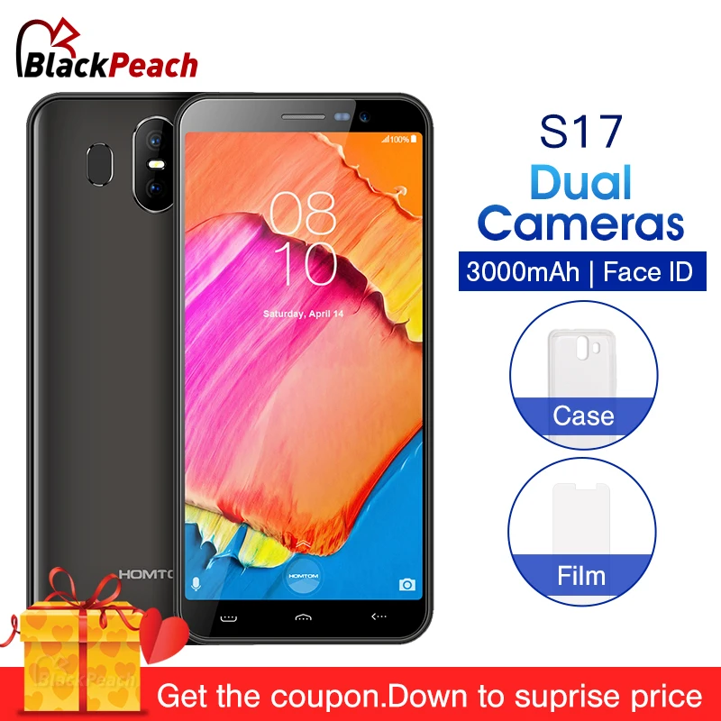 

HOMTOM S17 Mobile Phone Android 8.1 5.5"18:9 Full Display MT6580 Quad Core 2GB 16GB Smartphone Face ID 13MP Camera cell phone