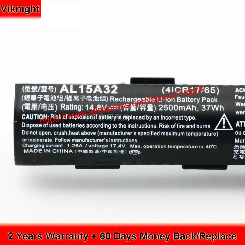 Genuine 14.8V 37Wh AL15A32 4ICR17/65 Battery for Acer Aspire E5 573 32