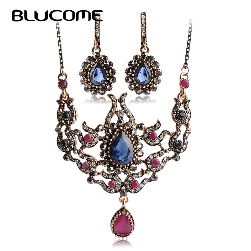 Серьги гвоздики Blucome набор из колье и серёг в турецком стиле смолы ретро