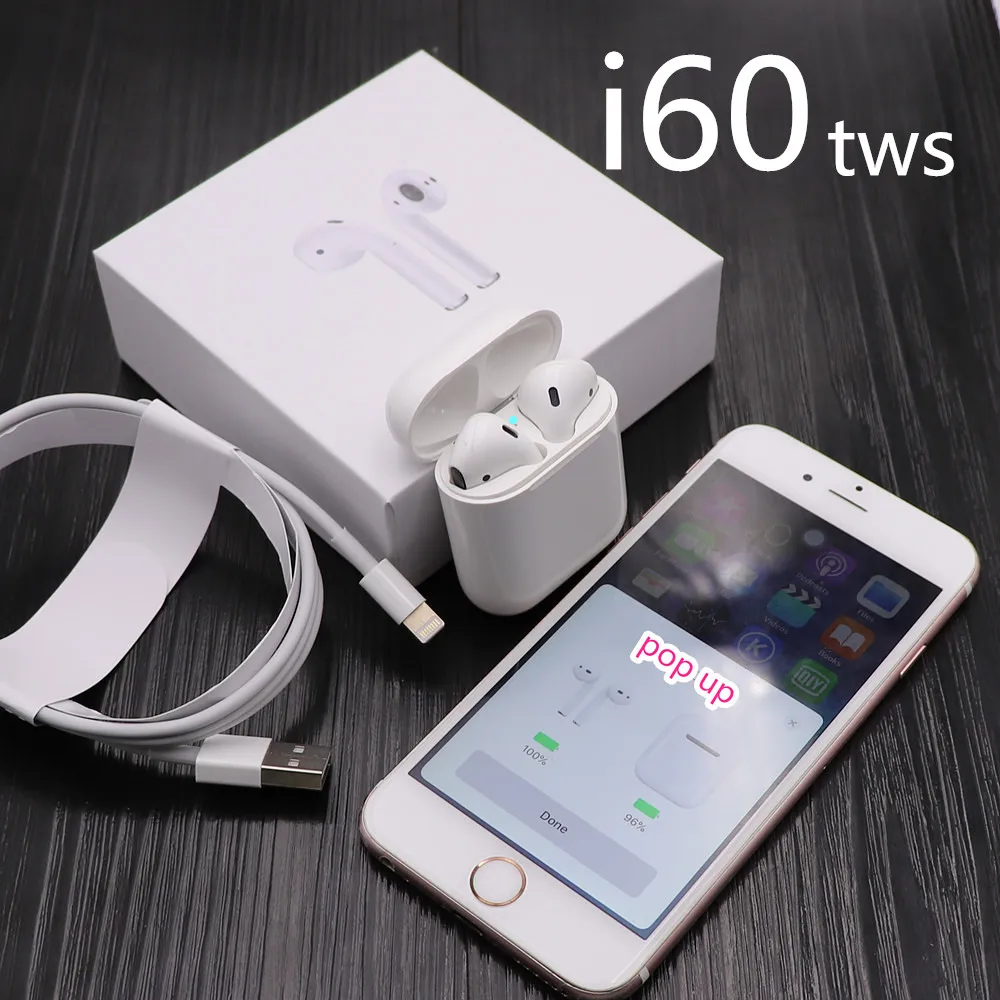 

i60 TWS Pop up 1:1 Replica Separate use Wireless Earphone QI Wireless Charging Earphones Bass Earbuds PK w1 chip i60 i20 i30 tws