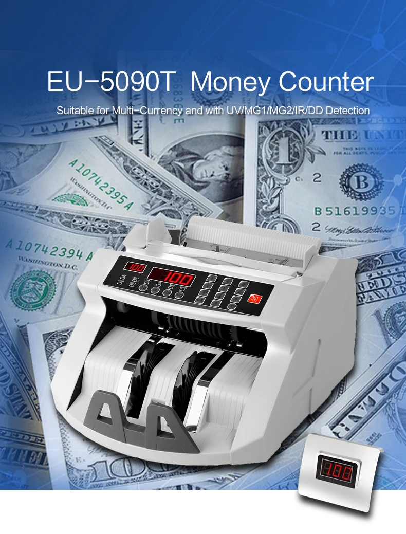 Contador de Venda Quente do Dinheiro Apropriado para a Multi-moeda com Contagem e Detecção com Tensão da Escala Larga de 100 V-300 v 5 money counting