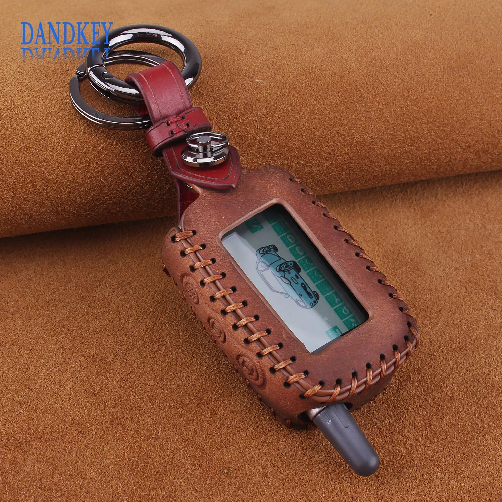 

Dandkey Russia Version A9 Remote Controller Leather Key Case For Starline A6 A9 A8 A4 LCD Key Two 2 Way Car Alarm Keychain Cover