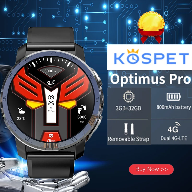 Смарт-часы KOSPET Optimus Pro, 3 ГБ, 32 ГБ, сердечный ритм, 800 мА/ч, батарея, две системы, 4G, водонепроницаемые, Android7.1.1, умные часы для мужчин