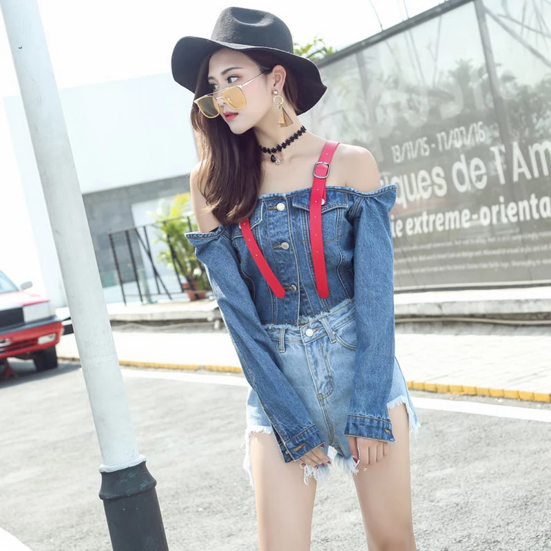 off the shoulder jean jacket top