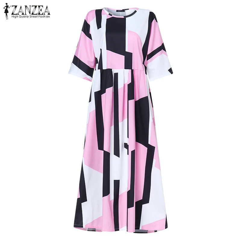Bohemian Sundress Women Floral Printed Beach Dress ZANZEA Summer O Neck Half Sleeve Party Vestido Casual Loose Dresses Kaftan
