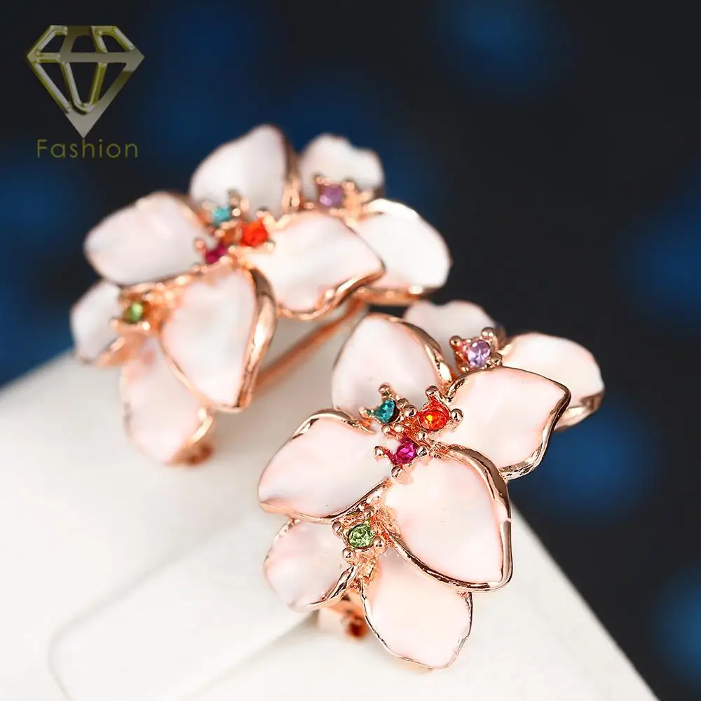 2017 New Design Rose Gold Color Baked Enamel Flower with Colorful AAA+