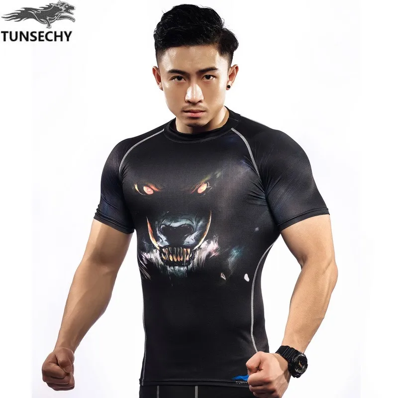 

NEW Compression Shirt Men's TUNSECHY brand Men Tshirt Short Sleeve Quick dry Workout Bodybuilding Fitness Tops size xs-4xl