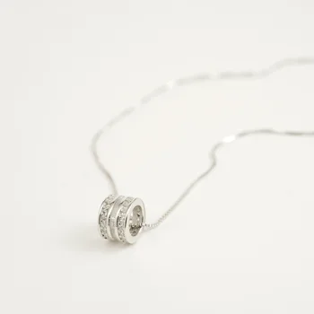 

S925 Sterling Silvery Lucky Wheel Insert Drill Necklace Female Temperament Simple