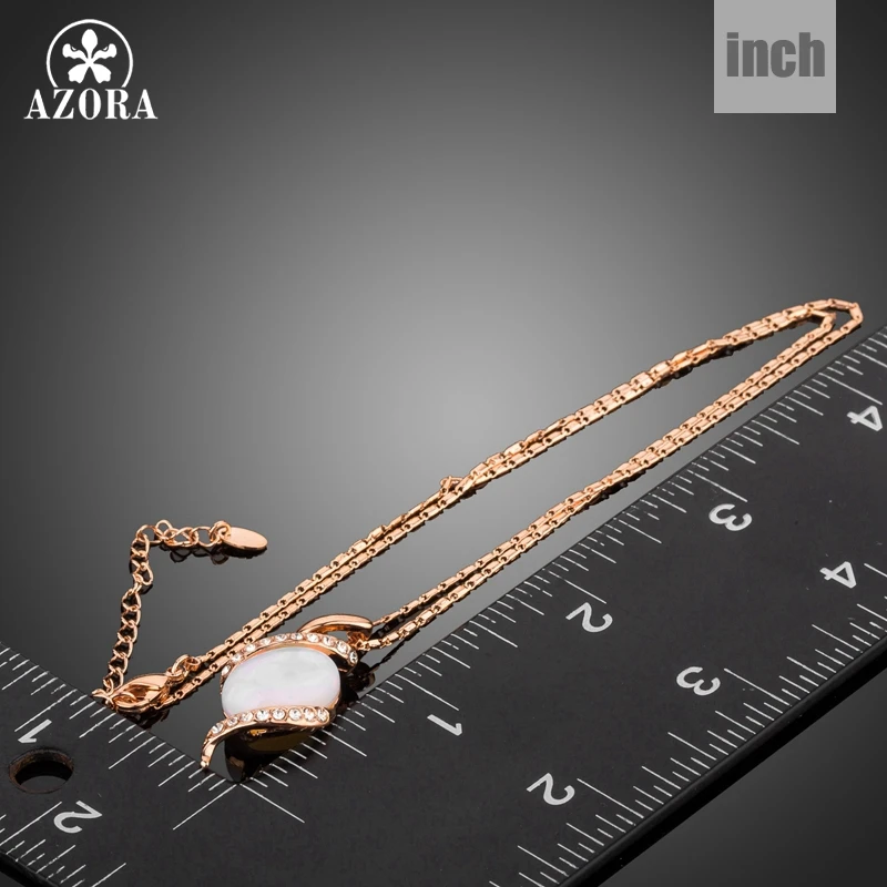 AZORA Luxury Charming Rose Gold Color Snake Shape Crystals Necklace for Women Oval Resin Pendant Necklace Party Jewellery TN0224