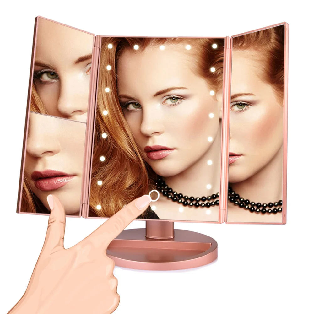

LED Touch Screen 22 Light Makeup Mirror Table Desktop Makeup 1X/2X/3X/10X Magnifying Mirrors Vanity 3 Folding Adjustable Mirror