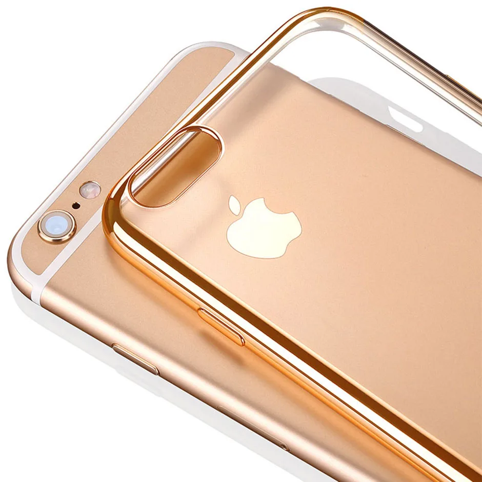 Case For iPhone 5 5S SE 6 6S plus 7 Plus Luxury Plating Gilded Transparent TPU Silicone Soft Phone Cases Cover For iPhone 6 Case (2)