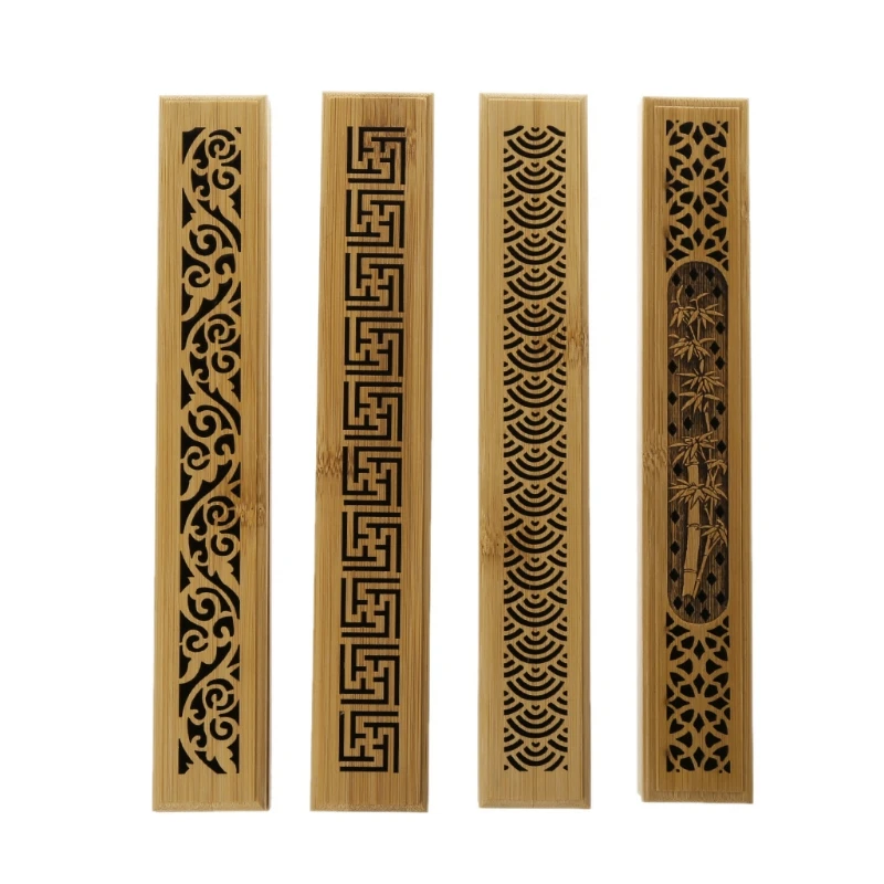 

Rectangle Art Bamboo Incense Burner Hand Incense Holder Carving Hollow Stick Box Lying Censer Home Decor