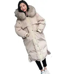 KULAZOPPER осень-зима Для женщин большой меховой воротник лиса хлопка-ватник подкладка пальто куртка с карманами Леди Сгущает теплая верхняя